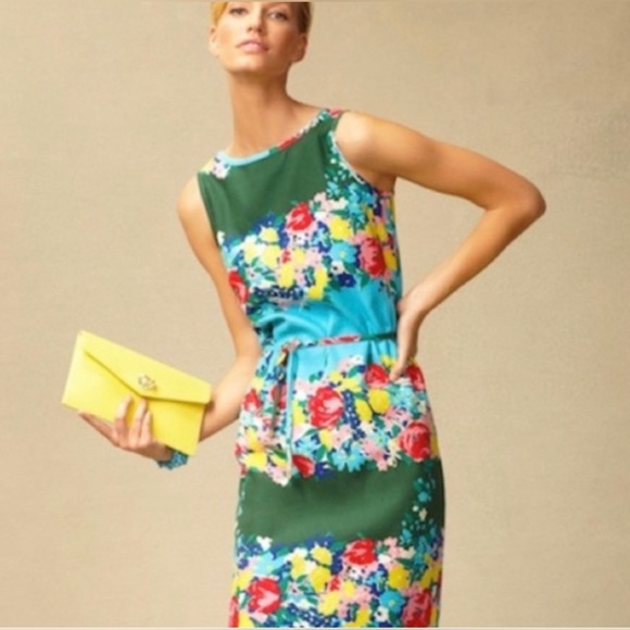 TALBOTS Springtime Garden Party Shift Sheath Dress Floral Vibrant Belted Green - Picture 14 of 14
